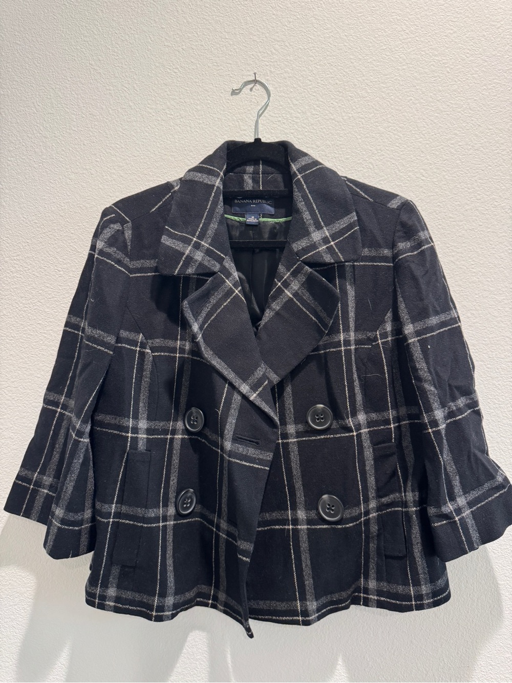 Banana Republic Black & Gray Plaid Double-Breasted Blazer